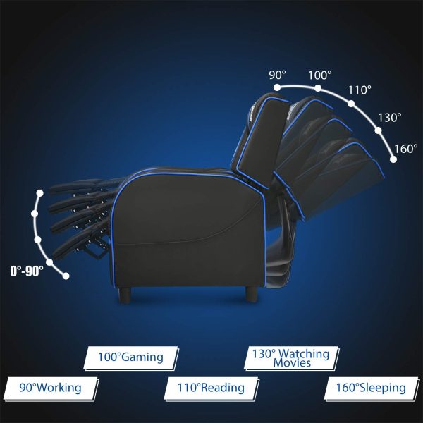 POWERSTONE Gaming Recliner Chair, Reclining Gaming Chair Ergonomic Leather Sofa with Footrest Lumbar Support Headrest and Side Pouch for Living Room Home Theater, Blue - Image 7