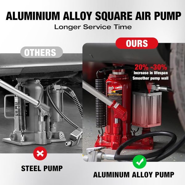 BIG RED 12 Ton Pneumatic Air Hydraulic Bottle Jack with Manual Hand Pump, Red, W9126R - Image 4