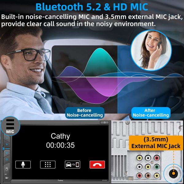 Double Din Car Stereo with Dash Cam - Voice Control Carplay, Android Auto, Steering Wheel Controls, 7" HD Touchscreen, Backup Camera, Bluetooth, Mirror Link, Subw, USB/TF/AUX, AM/FM Radio Receiver - Image 4