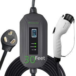 PRIMECOM Level 2 Electric Vehicle (EV) Charger (220V / 240Volt, 16Amp) Portable EVSE Smart Electric Car Charger, 30', 40', and 50 Feet Lengths (30 Feet, 10-30P)