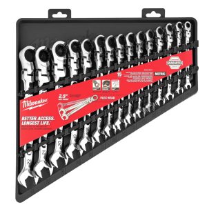 Milwaukee 48-22-9513 15-Piece Metric Flex Head Ratcheting Combination Wrench Set