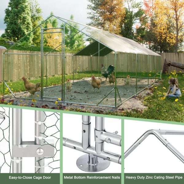 Large Metal Chicken Coop, Walk-in Chicken Run,Galvanized Wire Poultry Chicken Hen Pen Cage, Rabbits Duck Cages with Waterproof and Anti-Ultraviolet Cover for Outside(10' L x 26' W x 6.56' H) - Image 6