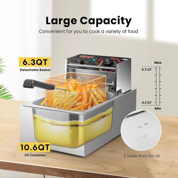 VIVOHOME 2500W 10.6 QT Electric Deep Fryer with 6.3 QT Removable Basket, Temperature Adjustable 140-392℉ - Image 5