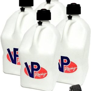 VP Racing Fuels 5 Gallon Round Motorsport Utility Container White & Hose 4 Pack