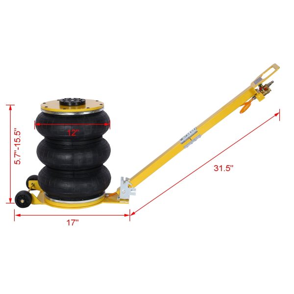 5T Triple Bag Air Jack ,Pneumatic Jack 3 bag ,lifting 16in capacity 5T 11000lbs,easy-collapsing Terrain,Color Yellow - Image 5
