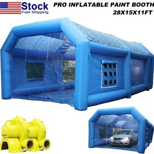 Portable Painting Tent Workstation Inflatable Spray Paint Booth 28x15x11FT with 2 Blowers 950W and 350W, with Filter System Tool Room for Garage Spraying Auto Parts Full-Size Car