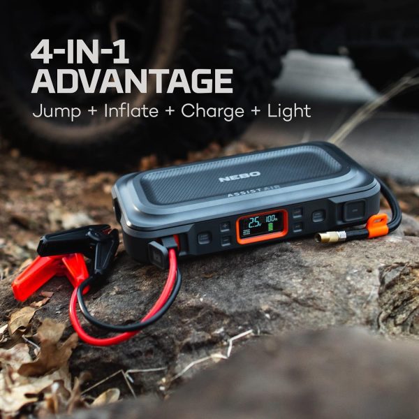 NEBO 4-in-1 Assist Air Jump Starter, Portable Car Battery Charger, Emergency USB Power Bank with Tire Pump, Interchangeable Air Nozzles, 310 Lumen Floodlight - Image 2
