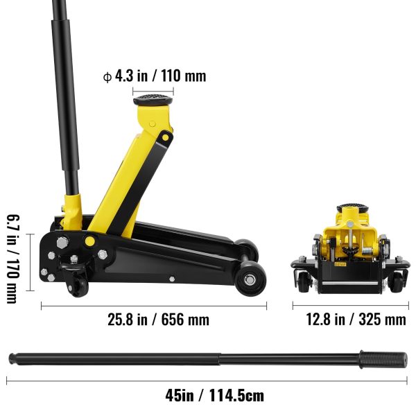 VEVOR Low Profile Floor Jack 3 ton Heavy Steel Single Piston Hydraulic Pump - Image 8