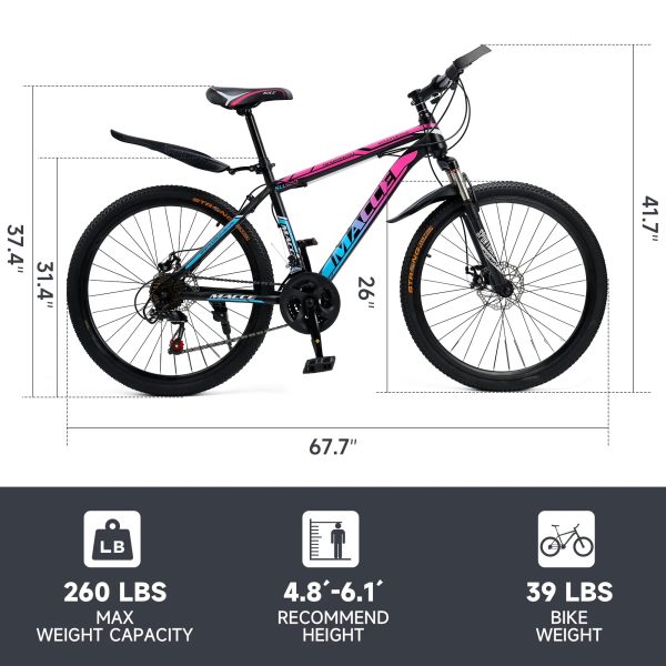 ARTUDATECH 24 26 27.5 Inch Mountain Bike, 24 Speeds with V/Disc Brakes High-Carbon Steel Frame Mens Womens Mountain Bike, Front Suspension MTB Bicycle for Adult & Teenagers - Image 2