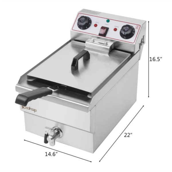 Electric Deep Fryer 8.5QT/8L Total Capacity 12.5qt/11.8l Stainless Steel Faucet Single Tank Deep Fryer 1700W Max (8L Large Fryer Blue / Large Handle) - Image 10