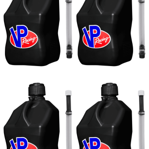 VP Racing Utility Jug 5.5 Gallon + Deluxe Hose - Mix and Match Between 11 Different Colors - Made in the USA (4 Pack, Black)