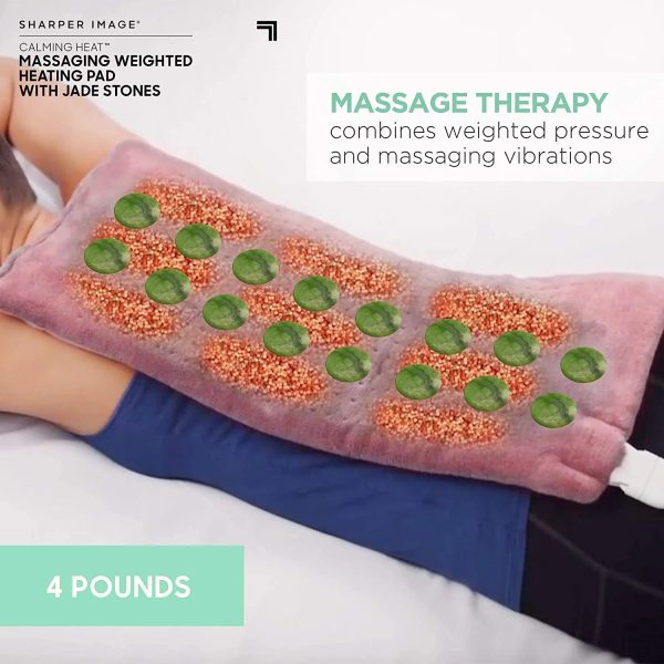 Calming Heat Jade Stone Massaging Weighted Heating Pad by Sharper Image- Weighted Electric Heating Pad, Massaging Vibrations, 6 Settings- 3 Heat, 3 Massage- 9 Relaxing Combinations, 12” x 24”, 4 lbs - Image 2
