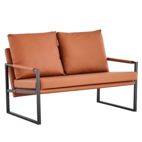 GVJMTKP Modern Two-Seater Sofa Chair with 2 Pillows - PU Leather High-Density Foam Black Coated Metal Frame.BrownSF-D008-BR - Image 17