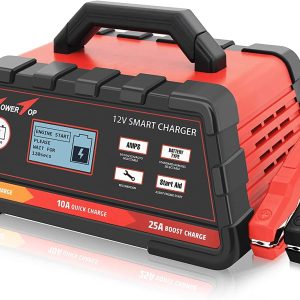Towertop 12V 2/10/25A Smart Battery Charger/Maintainer Fully Automatic with Engine Start, Cable Clamps