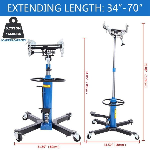 JSTUOKE 1660 Pounds Hydraulic Car Transmission Jack Vertical Lift with 360° Swivel Wheel Pedal ,Blue,33"-70"(0.75Ton) - Image 4