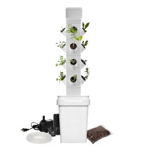 STANDARD HYDROPONIC TOWER - EXOTOWER 4 Tier KIT INDOOR HYDROPONIC GARDEN - VERTICAL HYDROPONIC GARDEN WITH IRRIGATION BLOCK AND LID for indoor and outdoor use