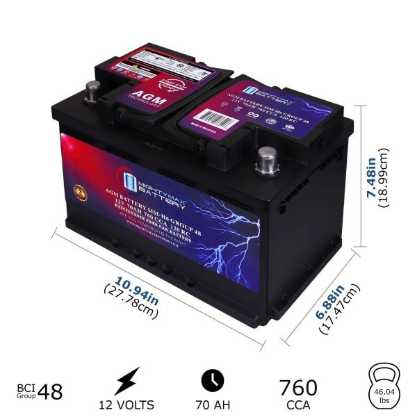 MM-H6 Group 48 12V 70AH 120RC 760CCA Replacement Battery Compatible with Chevrolet Silverado 1500 1/2 Ton 07-13 - Image 2
