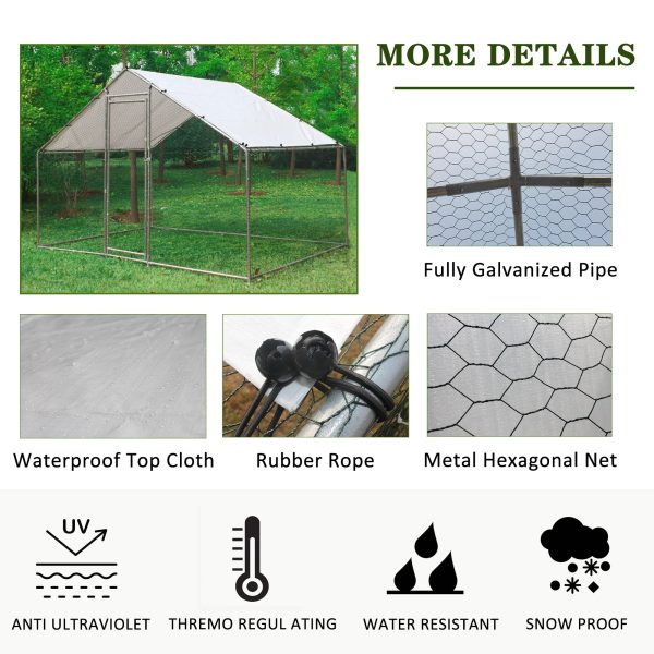 Large Metal Chicken Coop, Walk-in Chicken Run,Galvanized Wire Poultry Chicken Hen Pen Cage, Rabbits Duck Cages with Waterproof and Anti-Ultraviolet Cover for Outside(10' L x 6.6' W x 6.56' H) - Image 7
