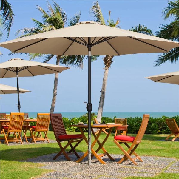 Topeakmart 11ft Patio Umbrella Market Umbrella with 8 Ribs Tilt and Crank for Garden, Deck, Backyard, Pool, Beach, Tan - Image 3