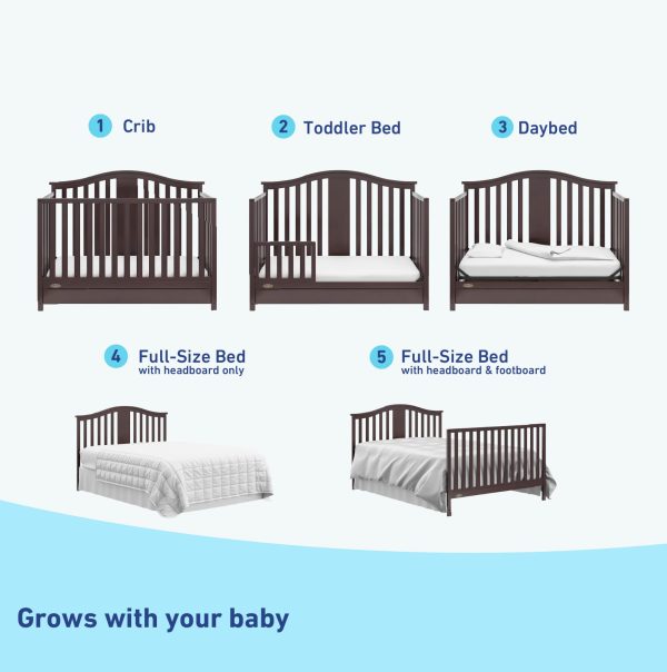 Graco Solano 4-in-1 Convertible Crib with Drawer (Espresso) u2013 GREENGUARD Gold Certified, Crib with Drawer Combo, Includes Full-Size Nursery Storage Drawer, Converts to Toddler Bed and Full-Size Bed - Image 6