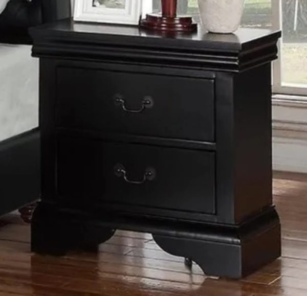 Gorgeous Black 3pc Beautiful Louis Philippe Style California King Size Sleigh Bed 2x Nightstand Set Wooden Bedroom Furniture - Image 10