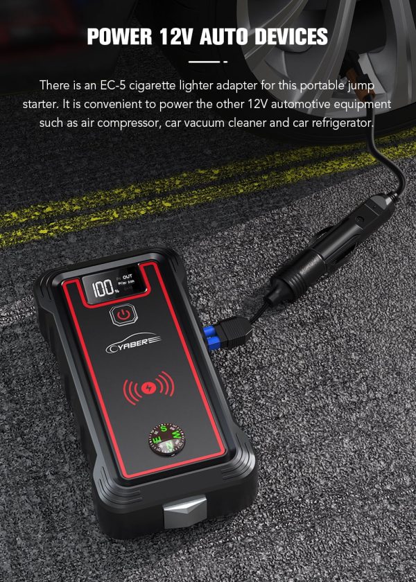 Car Jump Starter 4000A 23800mAh Auto Booster(All Gas or 8.0L Diesel) Wireless Charger YABER - Image 6