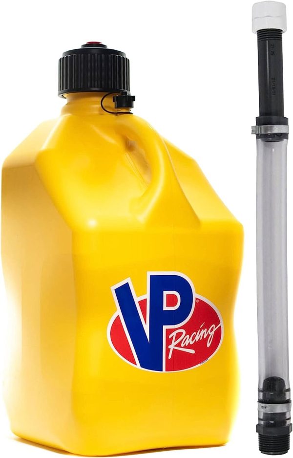 VP Racing 5.5-Gallon Square Motorsport Racing Utility Liquid Fuel Container Jug and 14 Inch Deluxe Hose Kit and Multipurpose Cap, Yellow 4 Pack - Image 2
