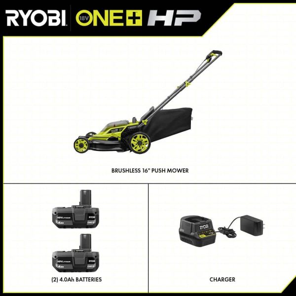 RYOBI ONE+ HP 18V Brushless 16 in. Cordless Battery Walk Behind Push Lawn Mower with (2) 4.0 Ah Batteries and (1) Charger P1190 - Image 3