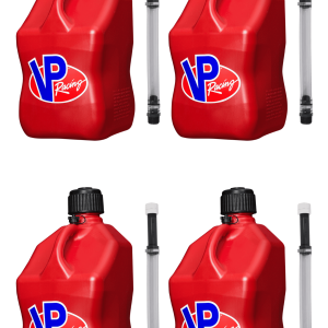 VP Racing Utility Jug 5.5 Gallon + Deluxe Hose - Mix and Match Between 11 Different Colors - Made in the USA (4 Pack, Red)