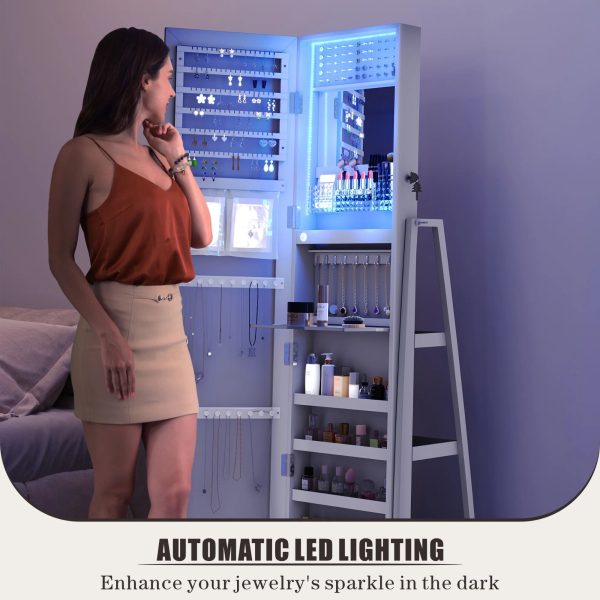 FREDEES Standing Jewelry Cabinet with Mirror and Lights, Wooden Jewelry Armoire Organizer with Full-Length Mirror for Women, Grey - Image 5