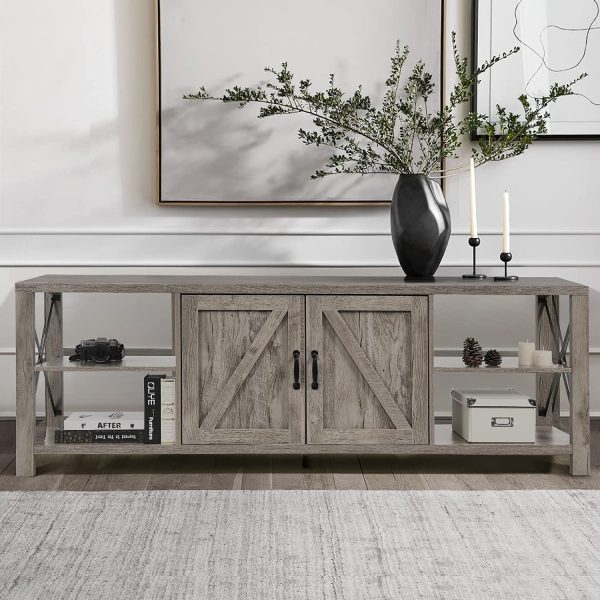 70 Inch TV Stand for 75 Inch TV Entertainment Center Farmhouse, Modern Barn Door TV Console Table with Storage Cabinets and Shelves for TVs Up to 75", Rustic Gray Wash - Image 3