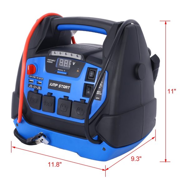 iRerts 1800 Peak Amp Jump Starter, Rechargeable Jump Starter for Gas Diesel Vehicles, Portable Power Station Powerhouse with Air Compressor, 2 DC Outlets, 2 AC Outlets, and 2 USB Ports - Image 4