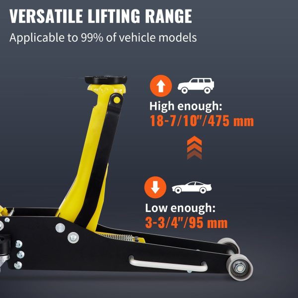 BENTISM Low Profile Floor Jack 2.5 Ton (5500 lbs), Aluminum and Steel Hydraulic Racing Floor Jack, Dual Piston Quick Lift Pump, 3-3/4"-18-7/10" Height Lifting Range, Yellow+Black - Image 3