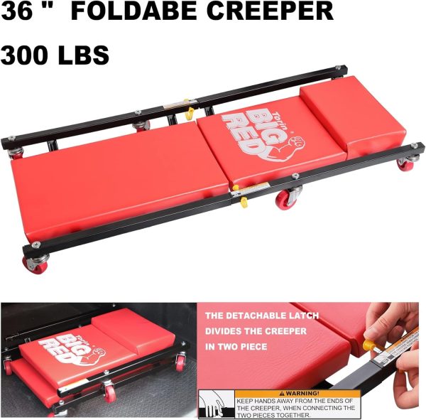 BIG RED 2 Ton Hydraulic Floor Jack with 2 Jack Stands and Rolling Garage Creeper Combo,Red, W8200 - Image 8