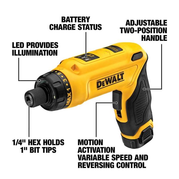 8V MAX Cordless Gyroscopic Screwdriver with Adjustable Handle, (2) 1.0Ah Batteries, Charger, and Bag DCF680N2 - Image 2
