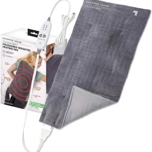 Calming Comfort Heat Massaging Weighted Heating Pad by Sharper Image with Vibration, 12 Settings- 3 Heat, 12” x 24”, 4 lbs
