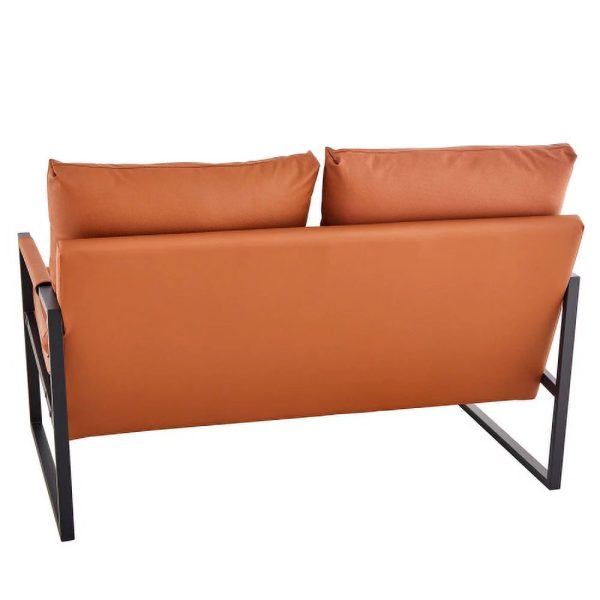GVJMTKP Modern Two-Seater Sofa Chair with 2 Pillows - PU Leather High-Density Foam Black Coated Metal Frame.BrownSF-D008-BR - Image 14