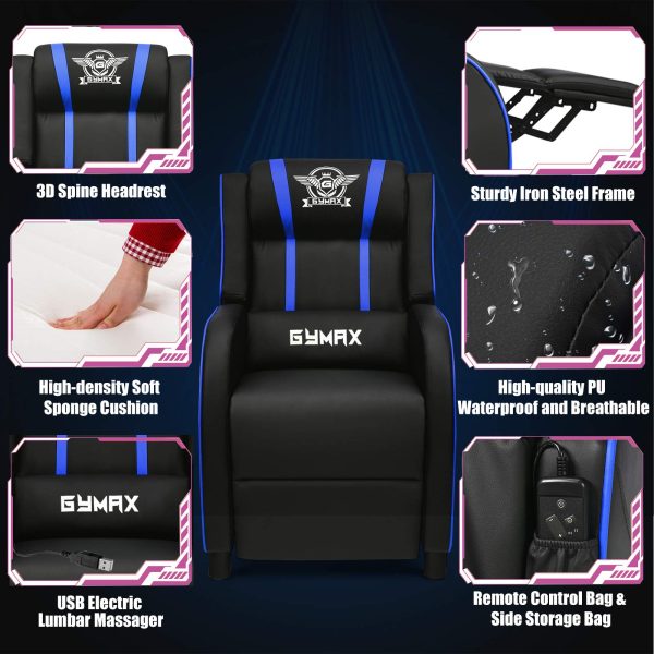 POWERSTONE Gaming Recliner Chair, Reclining Gaming Chair Ergonomic Leather Sofa with Footrest Lumbar Support Headrest and Side Pouch for Living Room Home Theater, Blue - Image 6