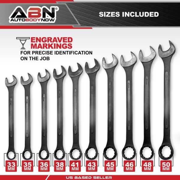 ABN Jumbo Wrench Set Metric 33 to 50mm - 10 Piece Combo Open End Tool Set - Image 2
