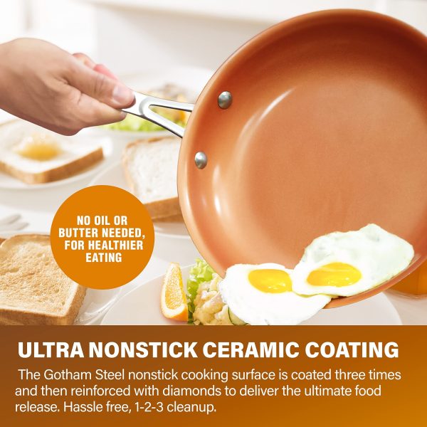 Gotham Steel 20 Pc Copper Pots and Pans Set Nonstick Cookware Set, Pot and Pan Set, Kitchen Cookware Sets, Ceramic Cookware Set, Ceramic Non Stick Pots and Pans Set with Lids, Pot Set, Dishwasher Safe - Image 3