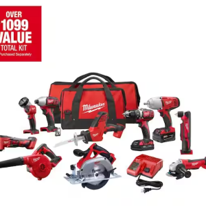 💥M18 18V Lithium-Ion Cordless Combo Kit (10-Tool) with (2) Batteries, Charger and (2) Tool Bags