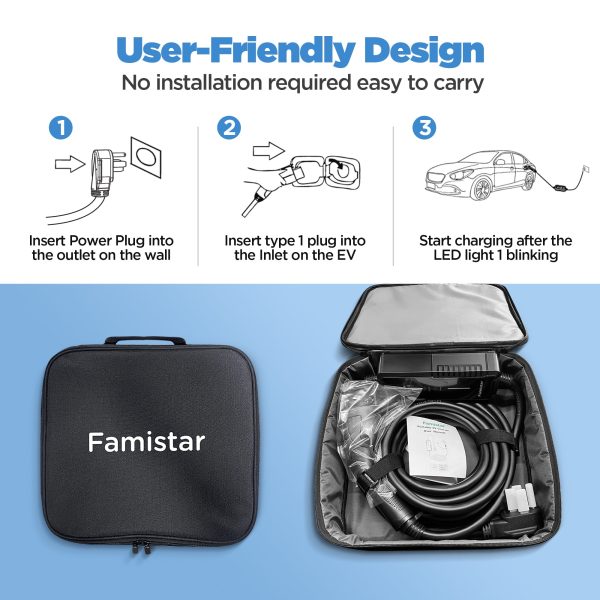 Famistar Level 1 & 2 EV Charger, 25 ft Adj. 8-32A 100-240V Portable Electric Car Fast Charger, Plug-in Electric Vehicle Charger Staion for J1772 EVS Green - Image 3