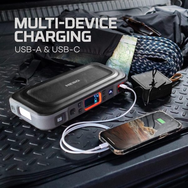 NEBO 4-in-1 Assist Air Jump Starter, Portable Car Battery Charger, Emergency USB Power Bank with Tire Pump, Interchangeable Air Nozzles, 310 Lumen Floodlight - Image 9
