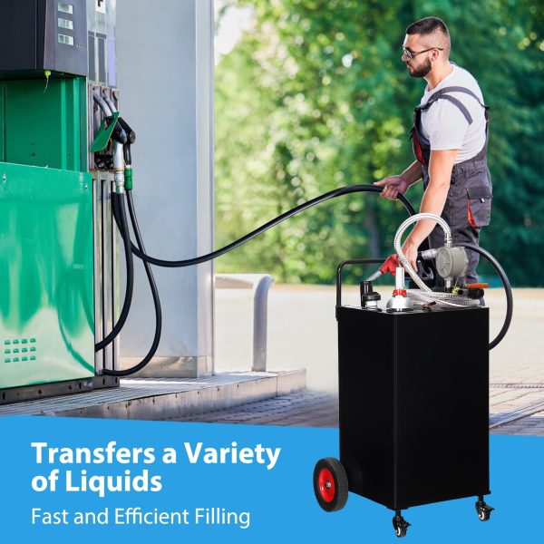 Fuel Caddy, 30 Gallon Portable Gas Storage Tank On 4 Wheels with Manual Transfer Pump, Gasoline Diesel Fuel Container with Manual Transfer Siphon Pump, for Cars, Lawn Mowers, ATVs, Boats - Image 3