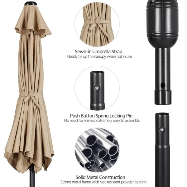 Topeakmart 11ft Patio Umbrella Market Umbrella with 8 Ribs Tilt and Crank for Garden, Deck, Backyard, Pool, Beach, Tan - Image 8
