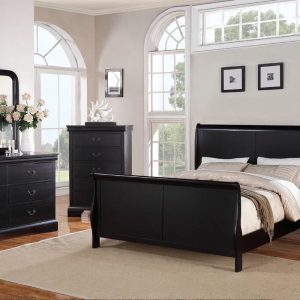 Gorgeous Black 3pc Beautiful Louis Philippe Style California King Size Sleigh Bed 2x Nightstand Set Wooden Bedroom Furniture
