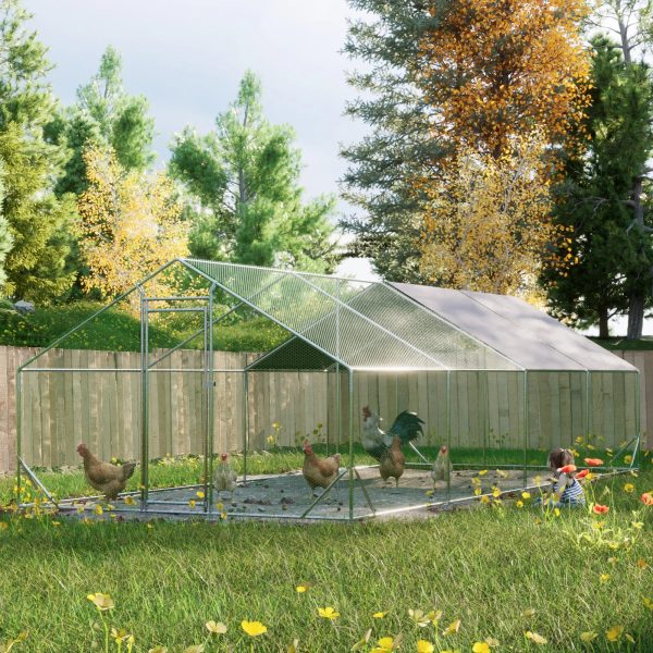 Large Metal Chicken Coop, Walk-in Chicken Run,Galvanized Wire Poultry Chicken Hen Pen Cage, Rabbits Duck Cages with Waterproof and Anti-Ultraviolet Cover for Outside(10' L x 26' W x 6.56' H) - Image 7