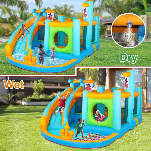 JOYMOR Inflatable Water Slide Park, Pirate Themed Bounce House w/ Obstacle Course, Water Cannon, Splash Pool, Water Slide Bouncer Castle Outdoor Backyard Playhouse for Age 3-12 Kids (Included Blower) - Image 5