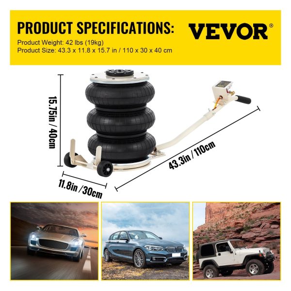 VEVOR Pneumatic Jack 5 Ton/11023 lbs Triple Bag Air Jack Lifting Height 6.5-16Inch Inflatable Car Jack Lifter Pneumatic Air Jack 11023LBS Capacity Extremely Fast Lifting - Image 8