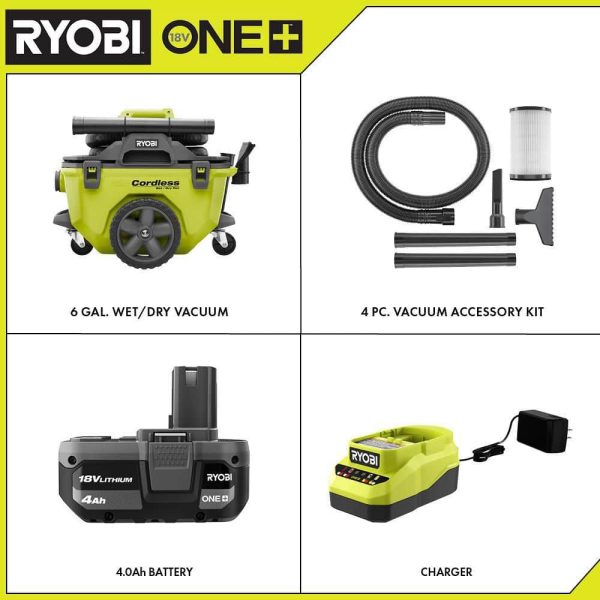 ONE+ 18V Cordless 6 Gal. Wet/Dry Vacuum Kit with 4.0 Ah Battery, Charger and Vacuum Accessories P770KN - Image 2